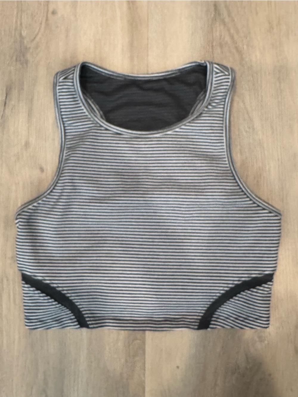 Calvin Klein Black and Gray Striped Waistband Tank w/ Built-In Bra